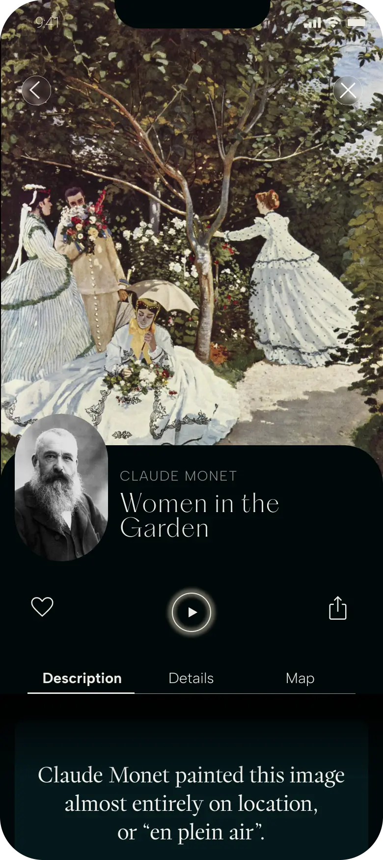App screen: an artwork with its story