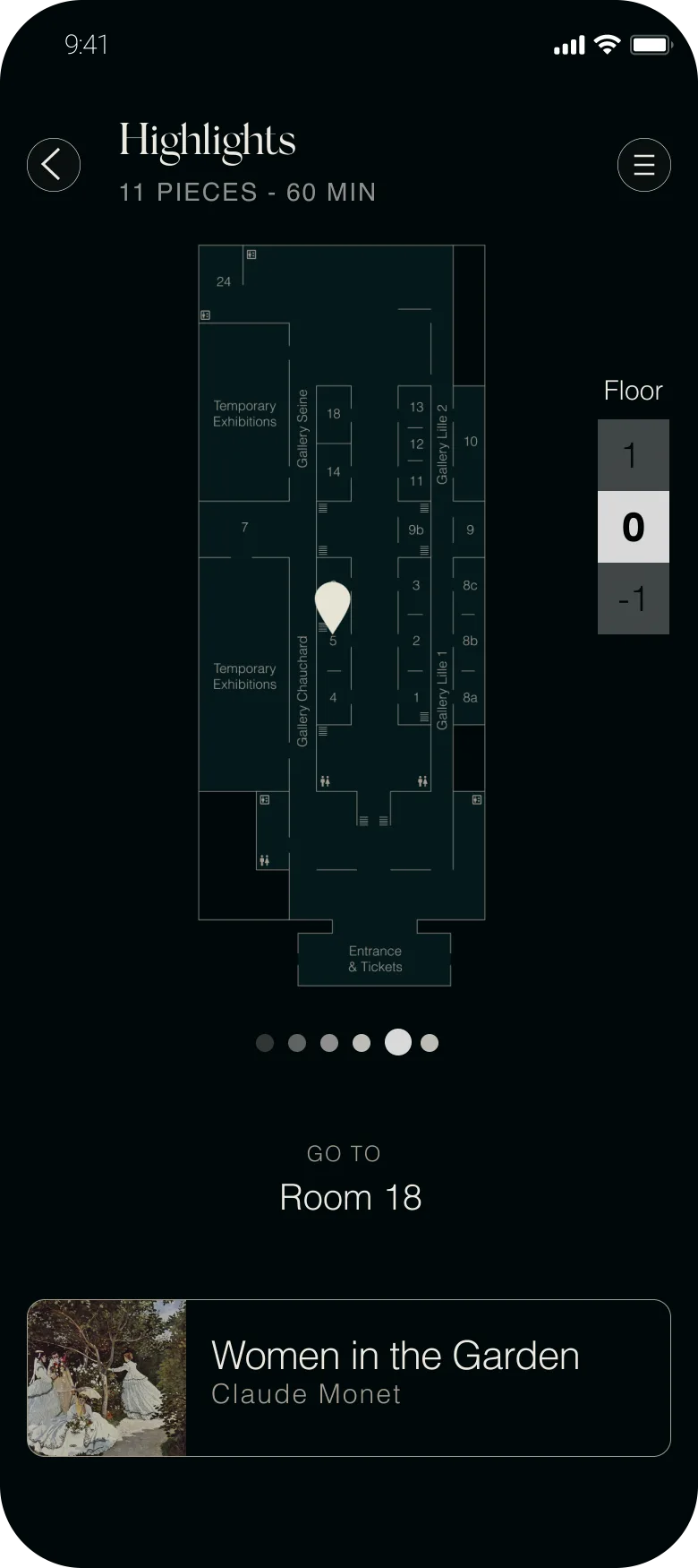 App screen: floor plan guiding you to the next room